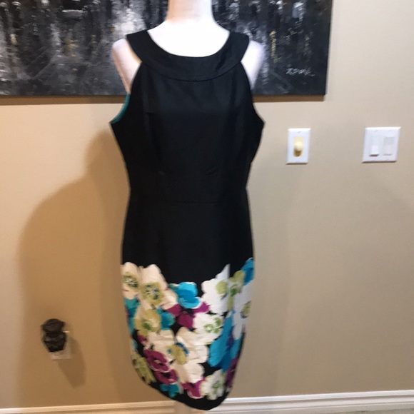 NWT Muse Womens Black Cotton Blend Floral Detailing Sheath Dress- Size 14 - Picture 1 of 13